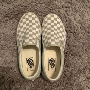 sage green checkered vans